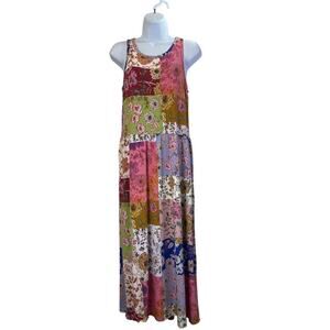 Johnny Was Womens S Colorful  Floral Patchwork Boho Sleeveless Dress
